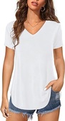 Womens Casual Tunic Tops Short/Long Sleeve V Neck Tshirts Plain Basic Longline Shirts